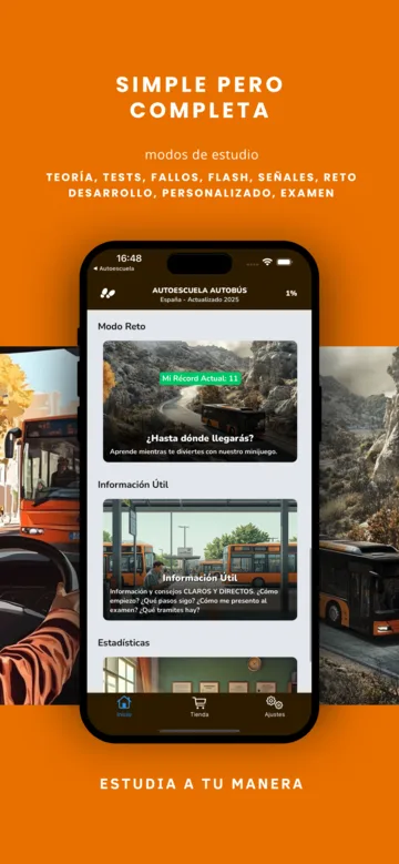 Imagen de la tienda: «Simple pero completa», con los modos de estudio de la app.