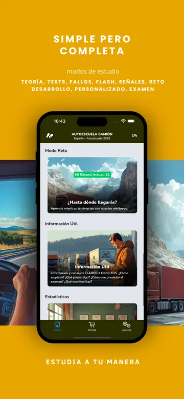 Imagen de la tienda: «Simple pero completa», con el Modo Reto, Información Útil y Estadísticas.