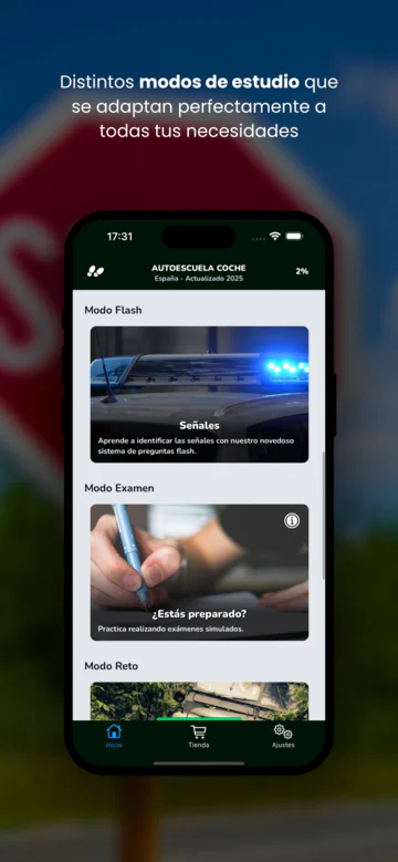 Imagen de la tienda: «Distintos modos de estudio», con Modo Flash, Modo Examen y Modo Reto.