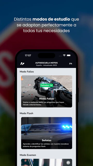 Imagen de la tienda: «Distintos modos de estudio», con Modo Fallos y Modo Flash.