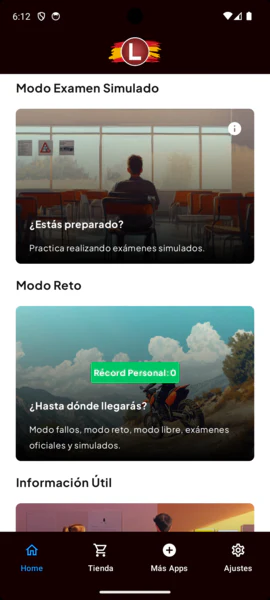 Modo Examen Simulado y Modo Reto con el récord personal.